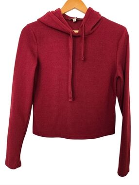 Faded Rose Ribbed Cropped Hoodie Red Size L